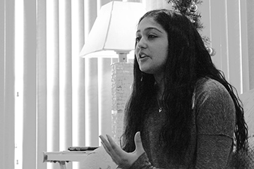 During an interview, junior Sahra Merchant discusses how the lack of knowledge surrounding Islam affects her life. She said Glenbrook North should try to enlighten the community about the Islamic culture. Photo by Alec Mawrence