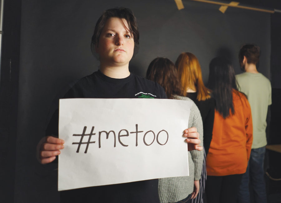 Sophomore Joie Rabishaw (front) is a victim of sexual harassment. The people in the background represent the silent voices of sexual harassment victims. Rabishaw posted a photo on Instagram with the caption, “I am more than an object. #metoo” on Oct. 22, 2017 conveying her support for other victims of sexual harassment. 