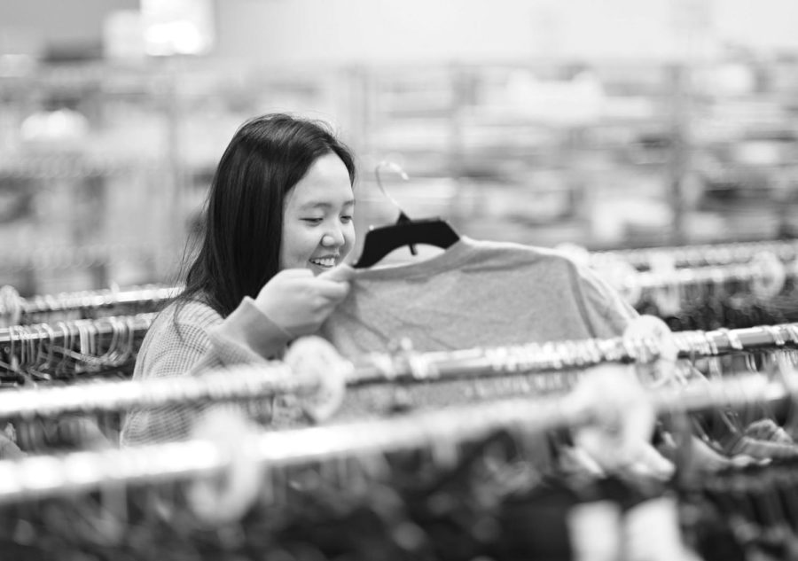 Junior Ruth Um thrifts at Goodwill, looking for men’s oversized sweatshirts. Um has gone thrift shopping at stores such as Goodwill in the past to find pieces she can upcycle and make into something new and original. 