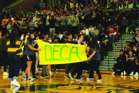 During the Pride Assembly, DECA students are recognized for qualifying for the International Career Development Conference, also known as ICDC. Eighteen members qualified for ICDC, which took place from April 23 to April 26 in Atlanta, Ga. Photo by Claire Satkiewicz