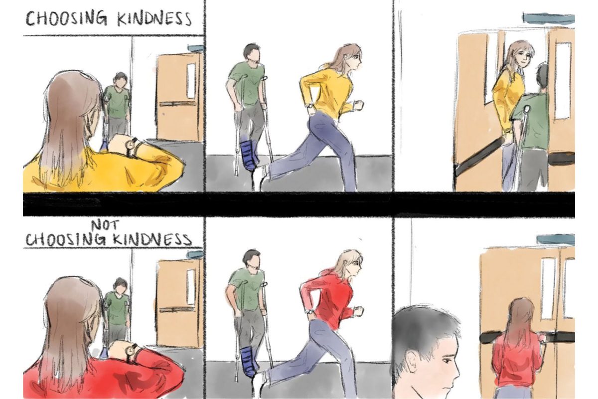 Despite students many responsibilities, kindness must be consistently practiced. In order to create a considerate student body, being kind should be more than another task to check off. Graphic by Hanning Zhu
