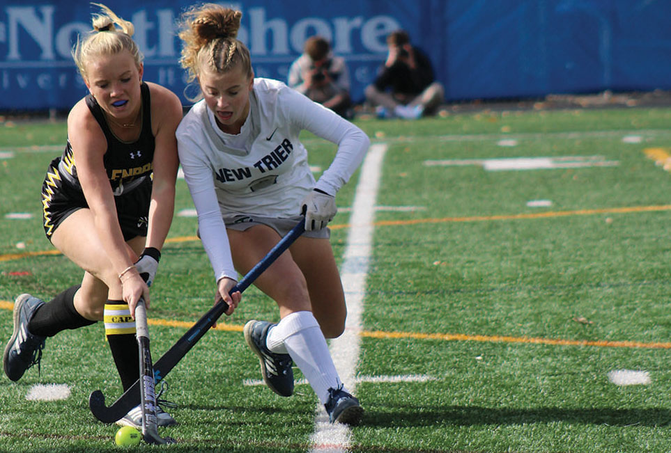 Senior Reese Anetsberger (left), pictured above in last year’s state tournament, helped lead this year’s team to a third-place finish in state by beating Latin School of 
Chicago 2-0. Anetsberger was named the 2024 Illinois Offensive Player of the Year.