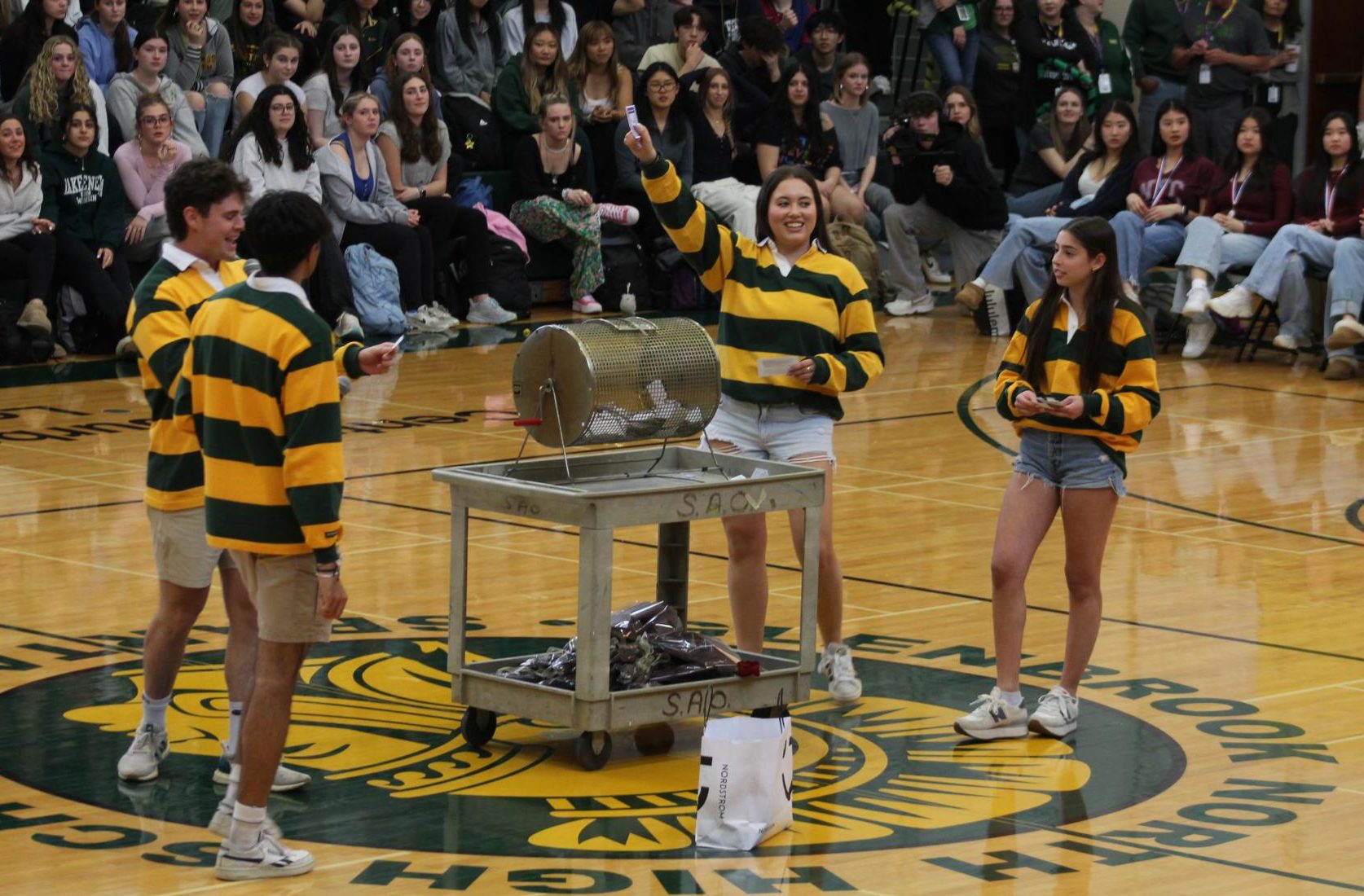 The Student Association Executive Board draws a Class Act raffle ticket during the Spartan Pride Assembly on April 25. Faculty members gave out raffle tickets to students who demonstrated Class Act tenets during the week leading up to the assembly. 