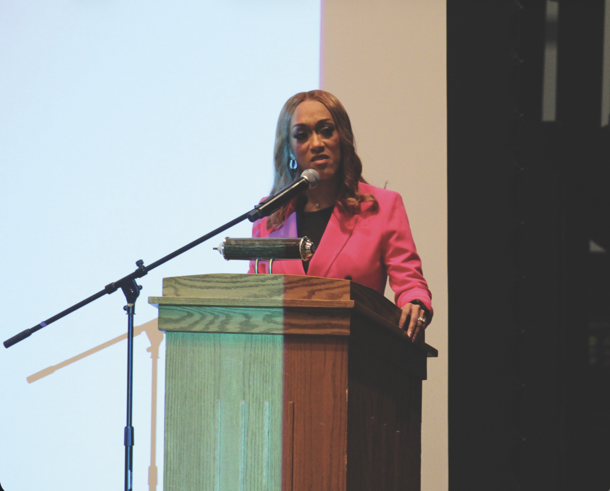 Dr. Wendy Ellis Jones presents as the keynote speaker at the EmpowerHER conference on Feb. 16. The conference included various breakout rooms covering different topics to empower and inspire young female athletes.