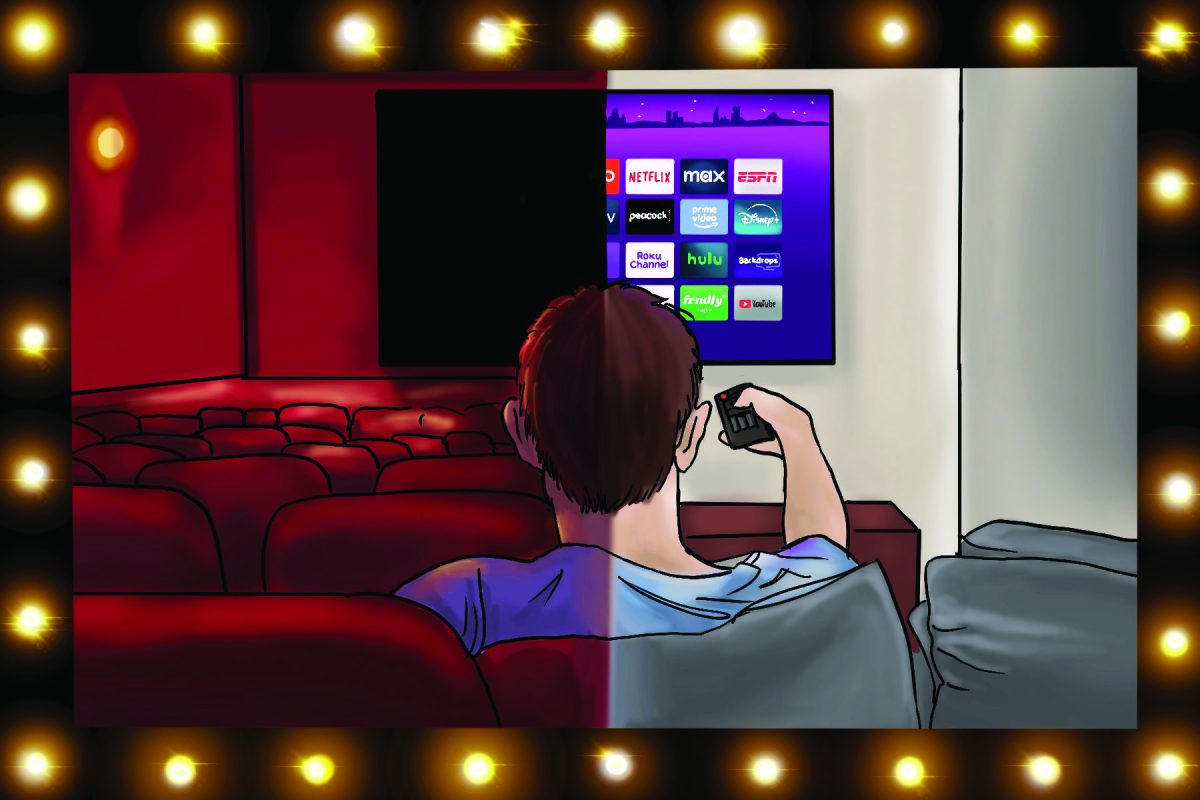 Attendance at movie theaters has dropped as people continue to watch movies on streaming services at home. Movie theaters have raised ticket prices to compensate.